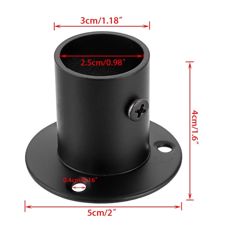 OwnMy 4 Packs Stainless Steel Pole Sockets Flange Rod Holder, Wall Mount Pipe Bracket with Screws for Closet Wardrobe Shower Curtain Rod (Fit 25mm / 1'') (Black) - Image 2